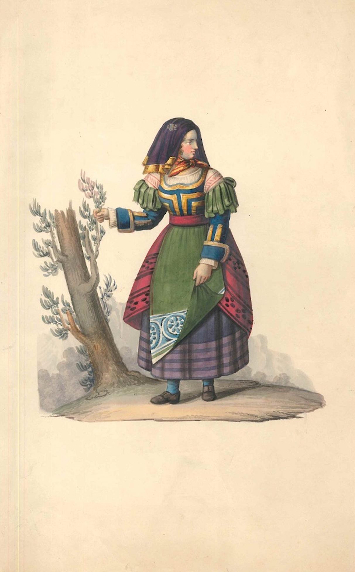 Female figure of XIX century - Watercolor by M. De Vito - 1820 ca.