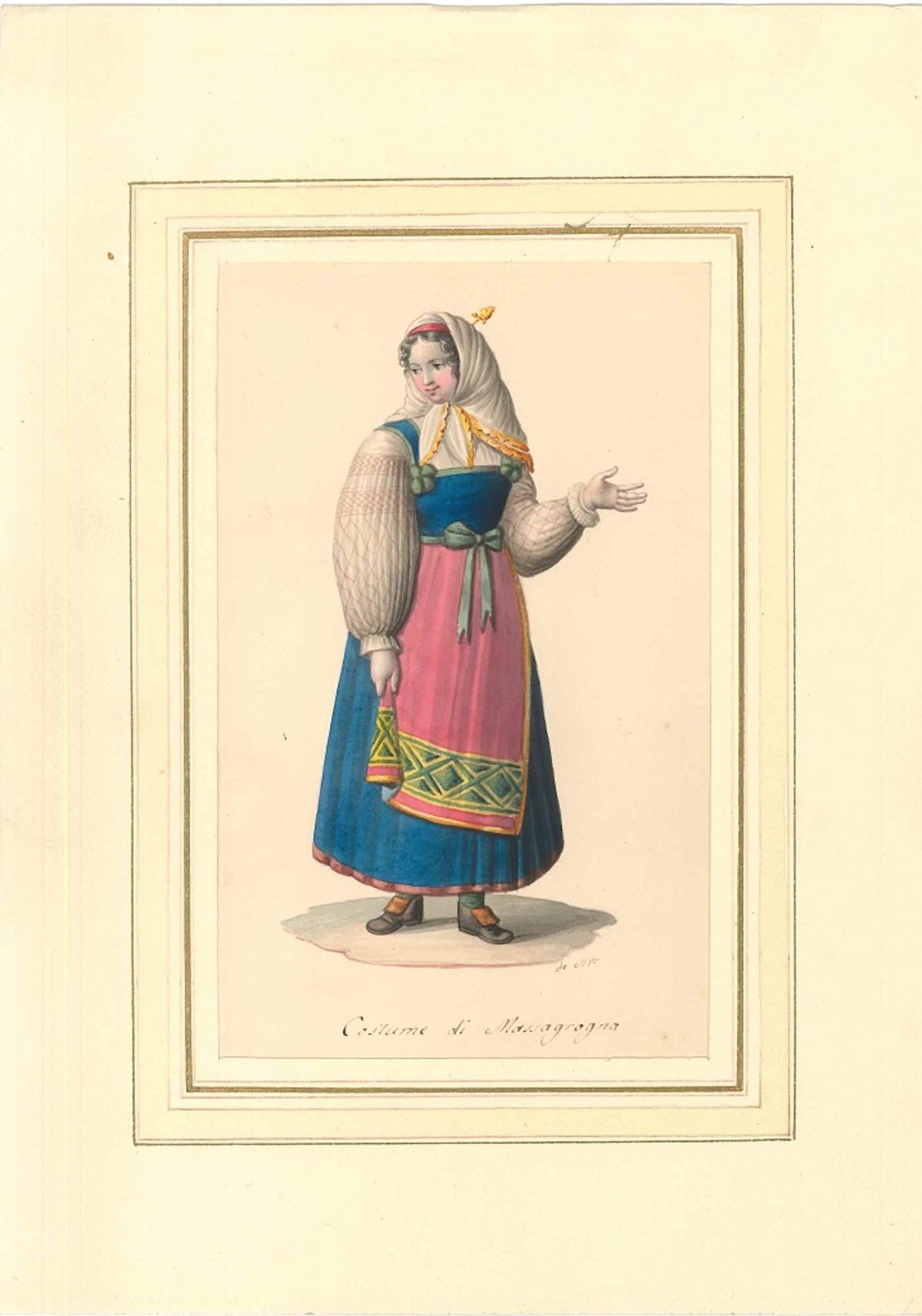 Costume di Massagrogna - Aquarelle de M. De Vito, 1820 environ.