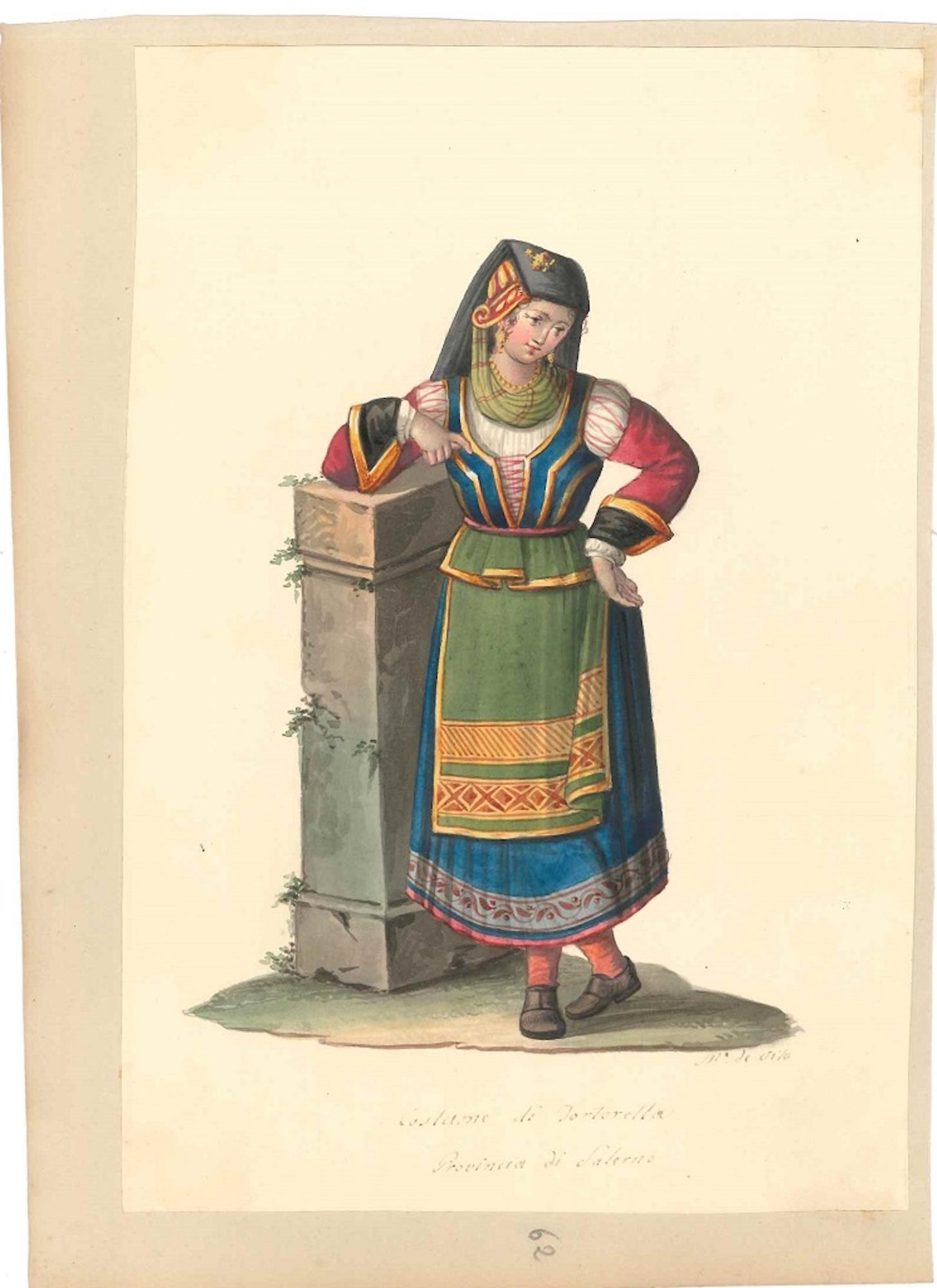 Costume di Tortorella - Watercolor by M. De Vito - 1820 ca. - Art by Michela De Vito
