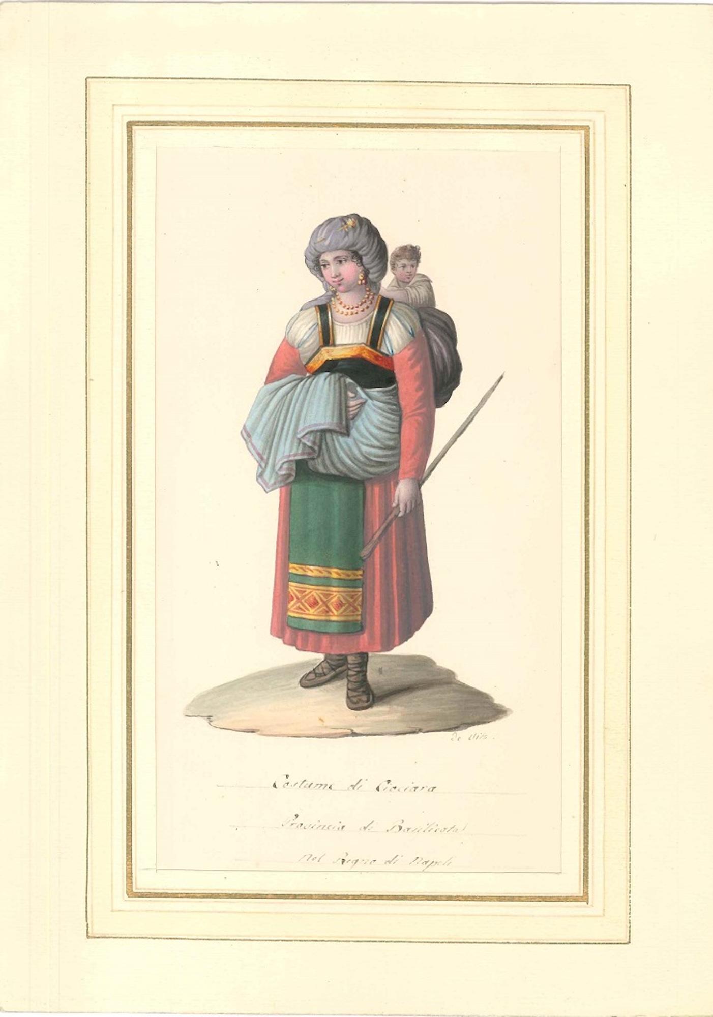 Costume di Ciociara - Watercolor by M. De Vito - 1820 ca. - Art by Michela De Vito