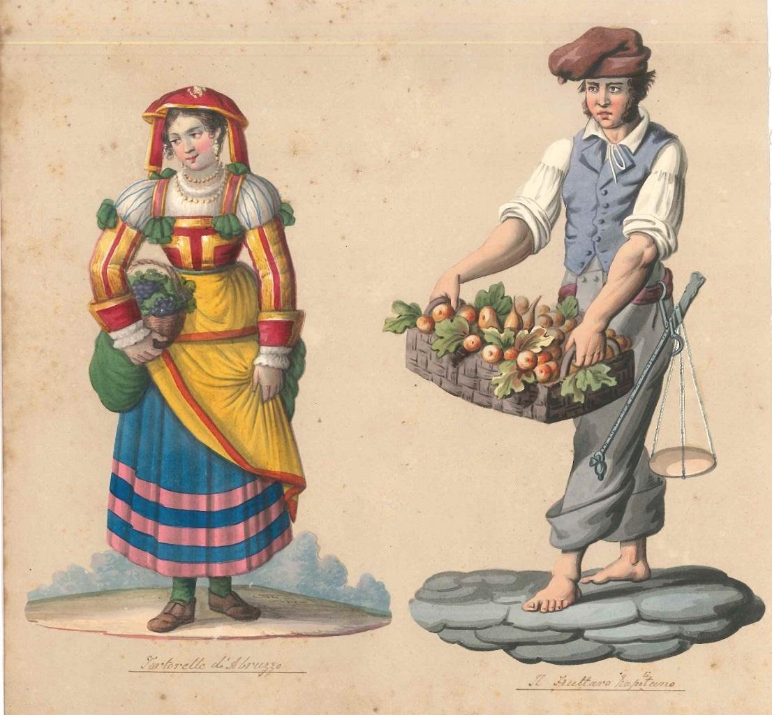 Michela De Vito Figurative Art - Tortorella d'Abruzzo e fruttaro napolitano - Watercolor by M. De Vito - 1820 ca.