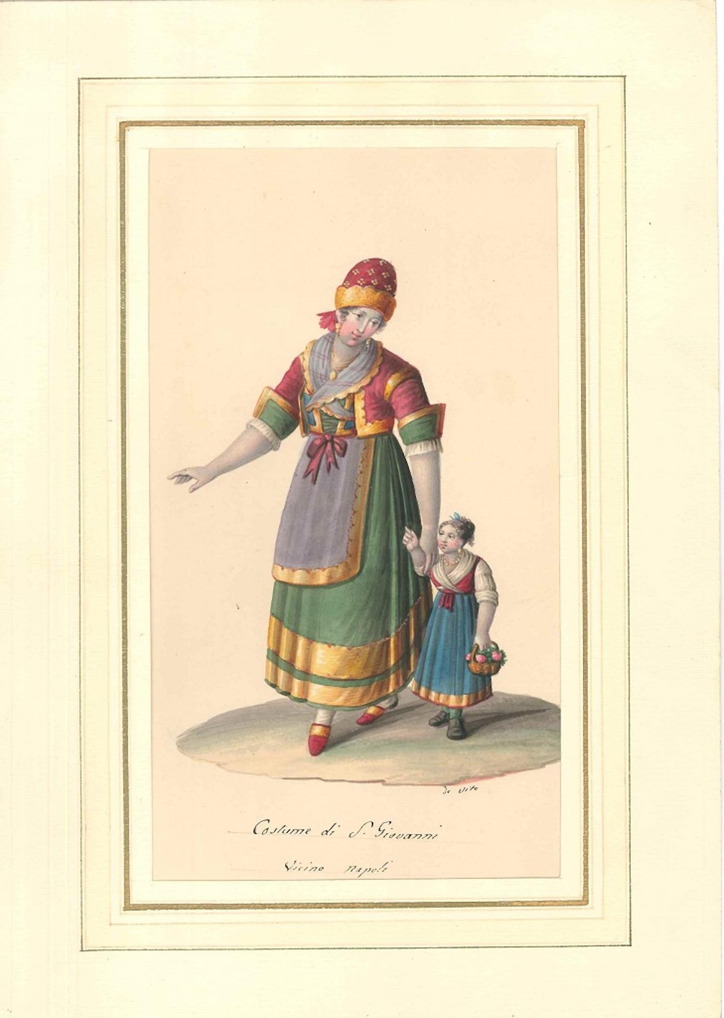 Costume di San Giovanni - Watercolor by M. De Vito - 1820 ca. - Art by Michela De Vito
