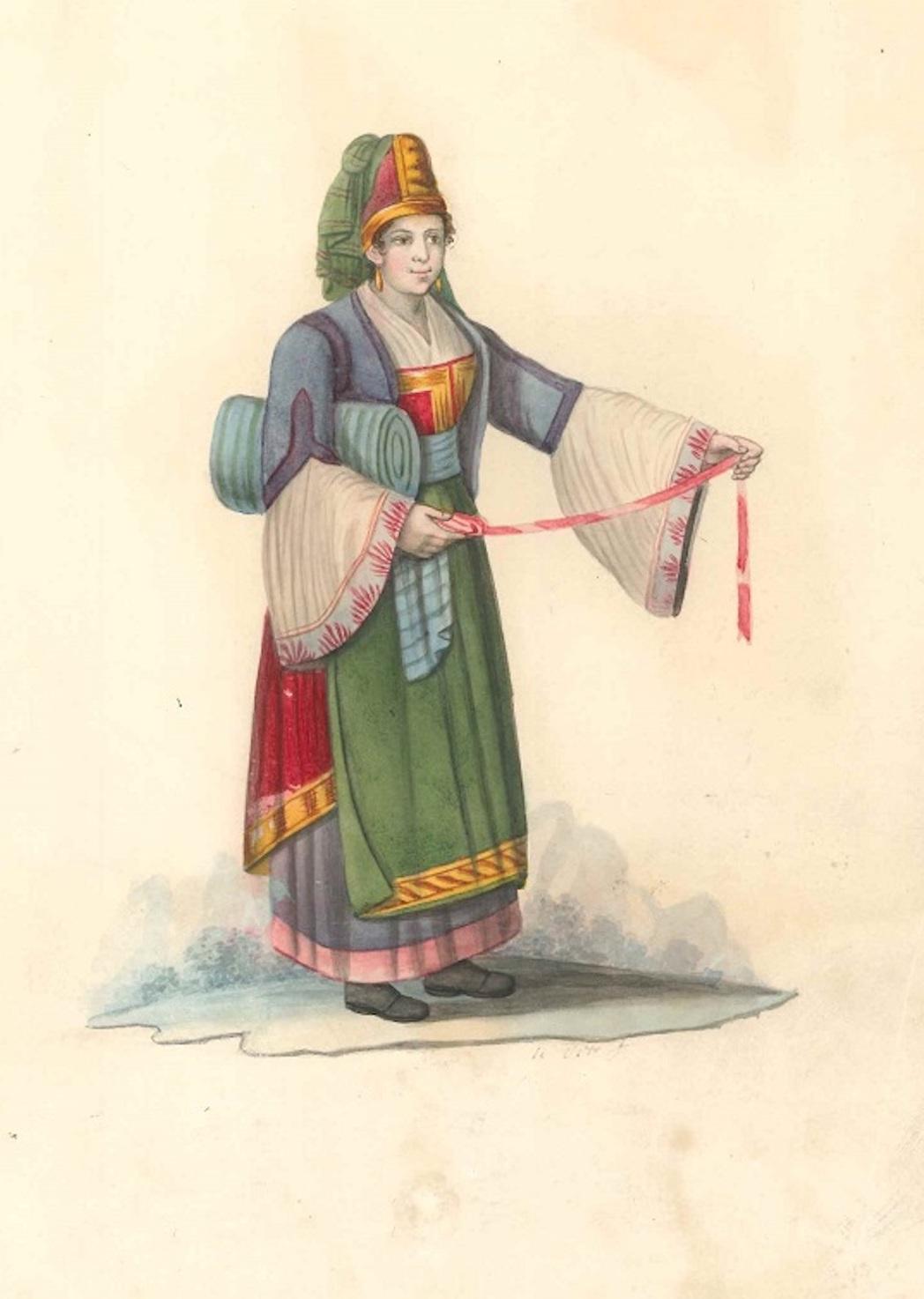 Michela De Vito Figurative Art - Costume di Parghelia di Calabria - Watercolor by M. De Vito - 1820 ca.