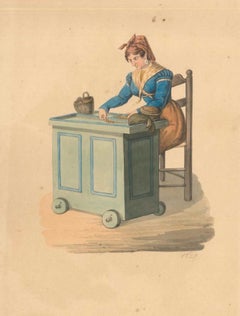 Mujer napolitana trabajando - Acuarela de M. De Vito - 1820 ca.