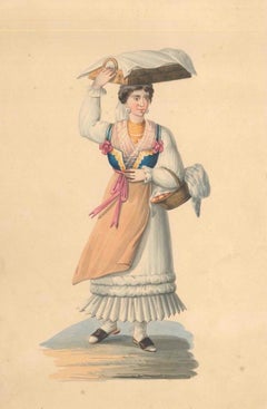 Mujer con cestas - Acuarela de M. De Vito - 1820 ca.