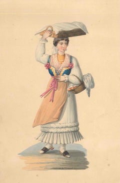 Woman with Baskets – Frauen mit Körben – Aquarell von M. De Vito – 1820 ca.