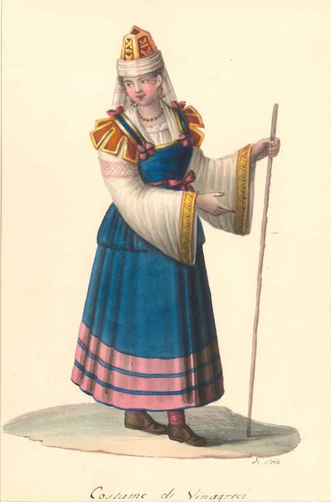 Michela De Vito Figurative Art - Costume di Sinagreci - Watercolor by M. De Vito - 1820 ca.