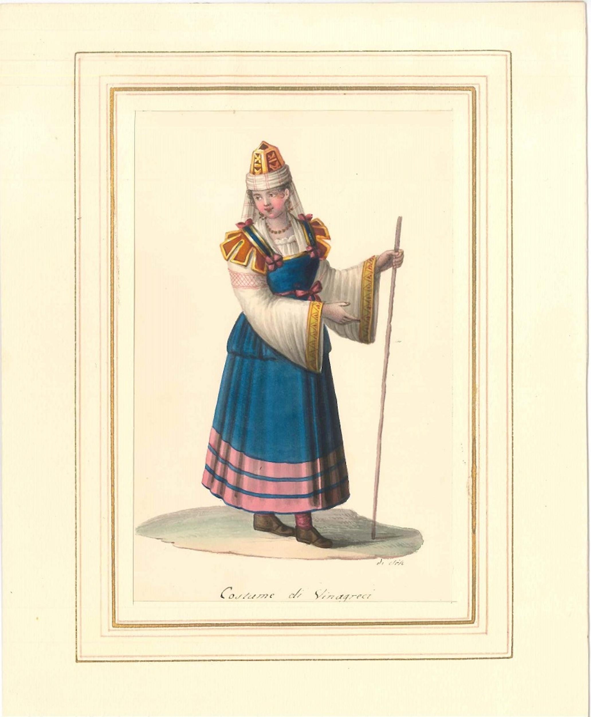 Costume di Sinagreci - Watercolor by M. De Vito - 1820 ca. - Art by Michela De Vito