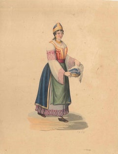 Donna in costume tipico  - Acquerello di M. De Vito - 1820 ca.