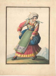 Woman in Typical Italian Costumes (Femme en costume italienne)   - Aquarelle de M. De Vito, 1820 environ.