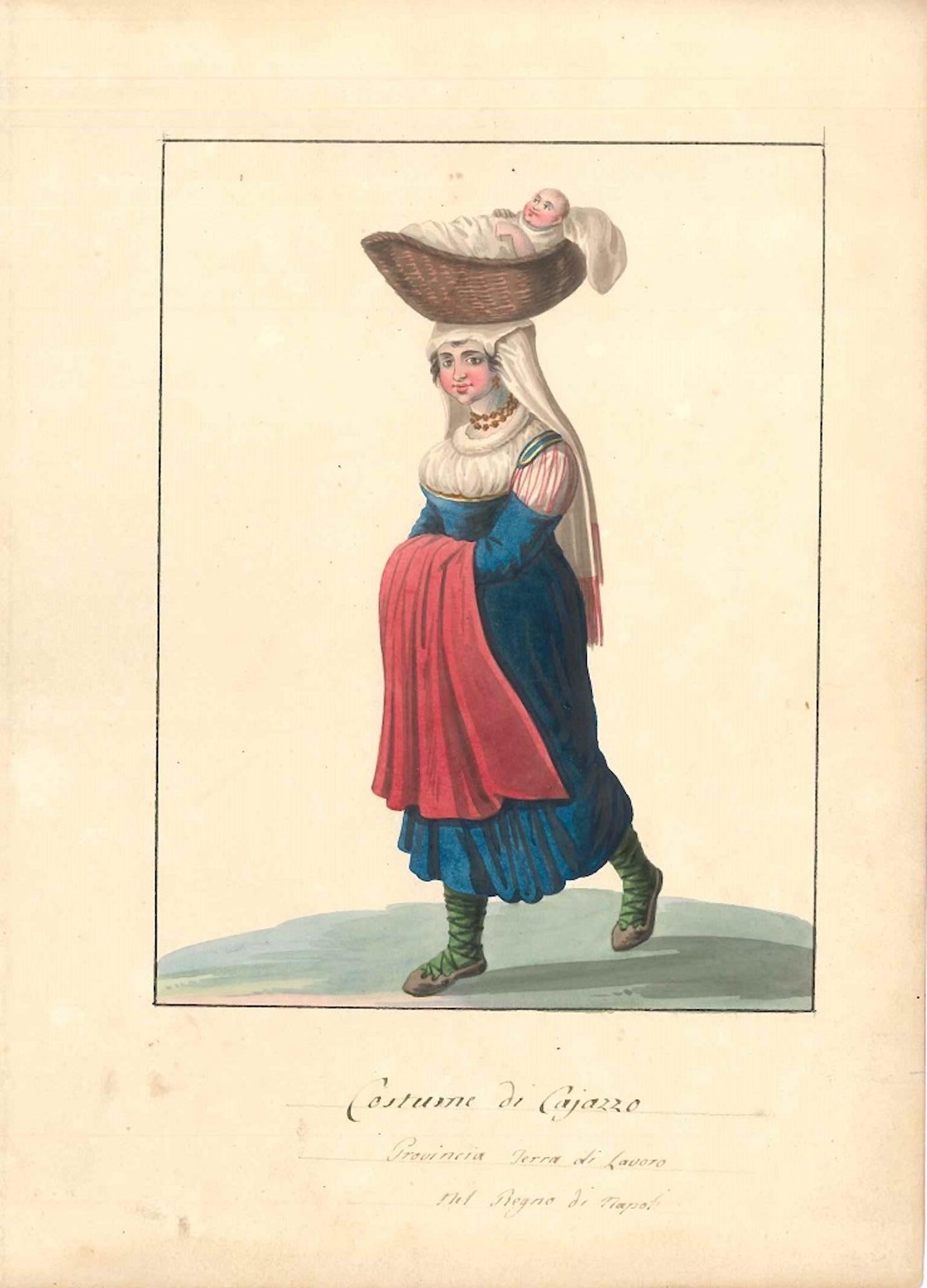 Costume di Cajazzo   - Watercolor by M. De Vito - 1820 ca. - Art by Michela De Vito