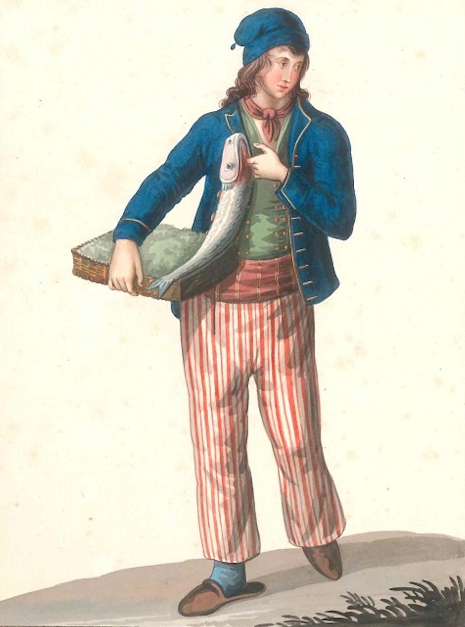 Michela De Vito Figurative Art – Costume di Castellone   - Aquarell von M. De Vito - 1820 ca.