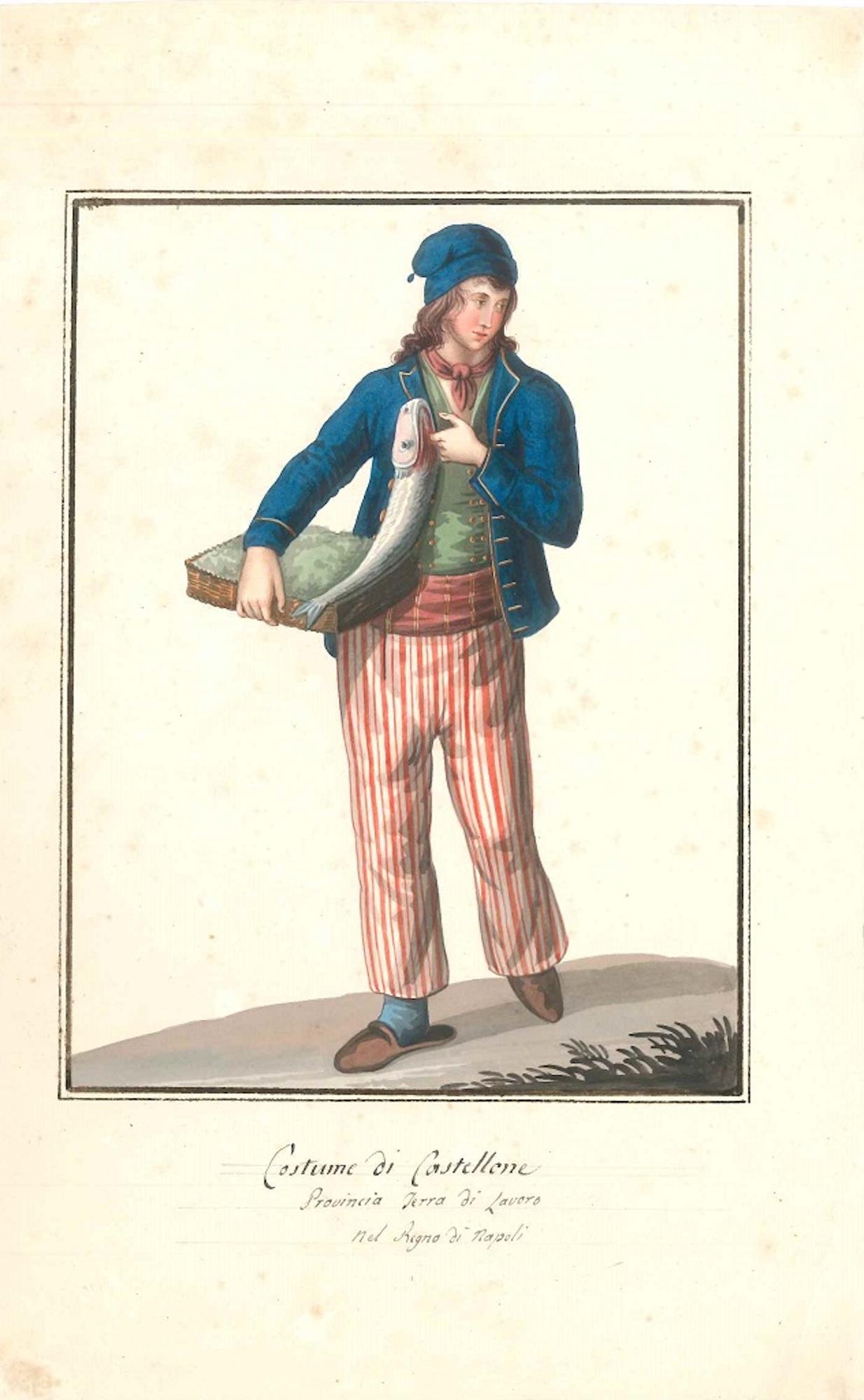 Costume de Castellone   - Aquarelle de M. De Vito, 1820 environ. - Art de Michela De Vito