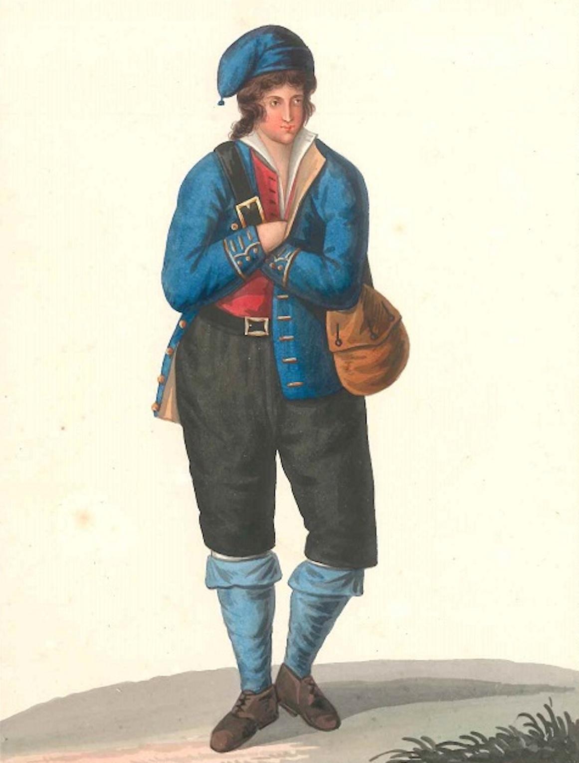 Michela De Vito Figurative Art – Costume di Zaccanopoli   - Aquarell von M. De Vito - 1820 ca.