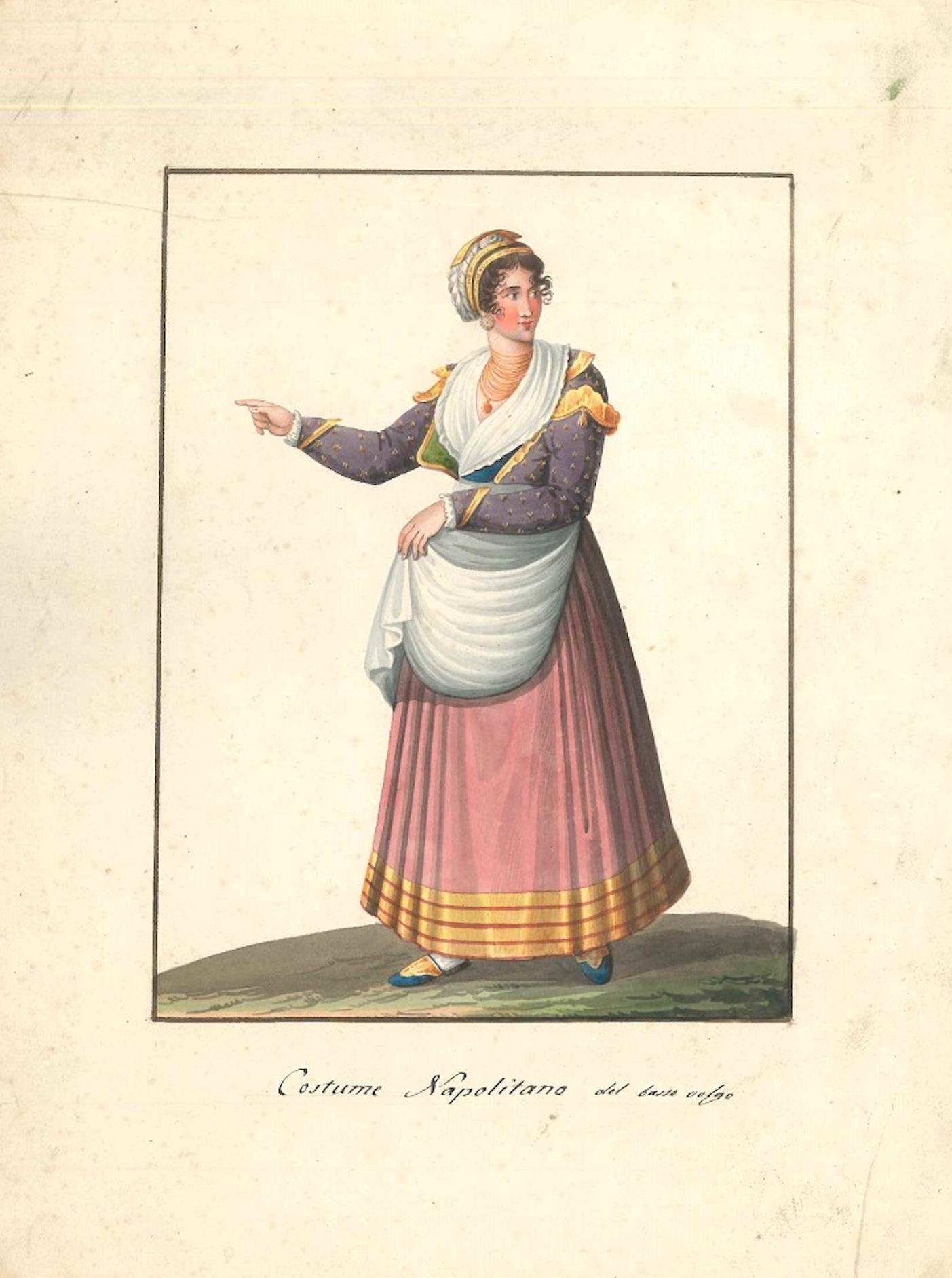 Costume Napolitano del basso volgo  - Watercolor by M. De Vito - 1820 ca. - Art by Michela De Vito