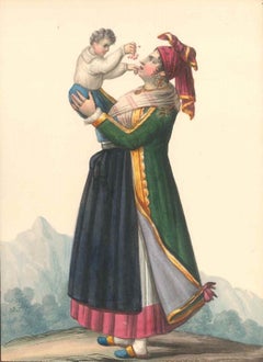 Costume de l'île de Procida  - Aquarelle de M. De Vito, 1820 environ.