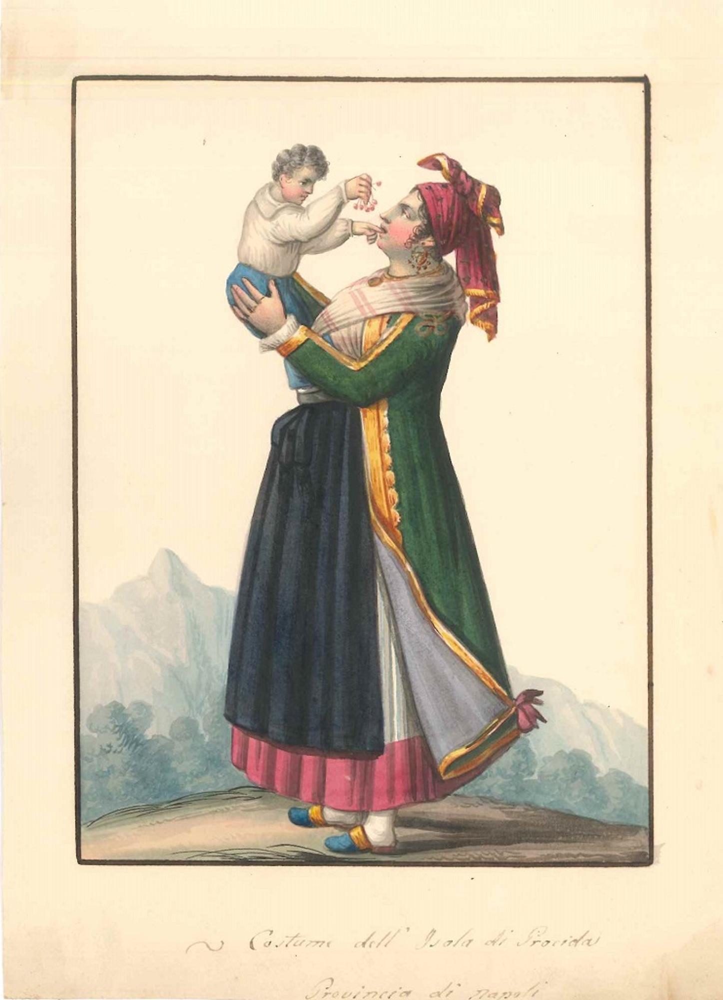 Costume dell'Isola di Procida  - Watercolor by M. De Vito - 1820 ca. - Art by Michela De Vito