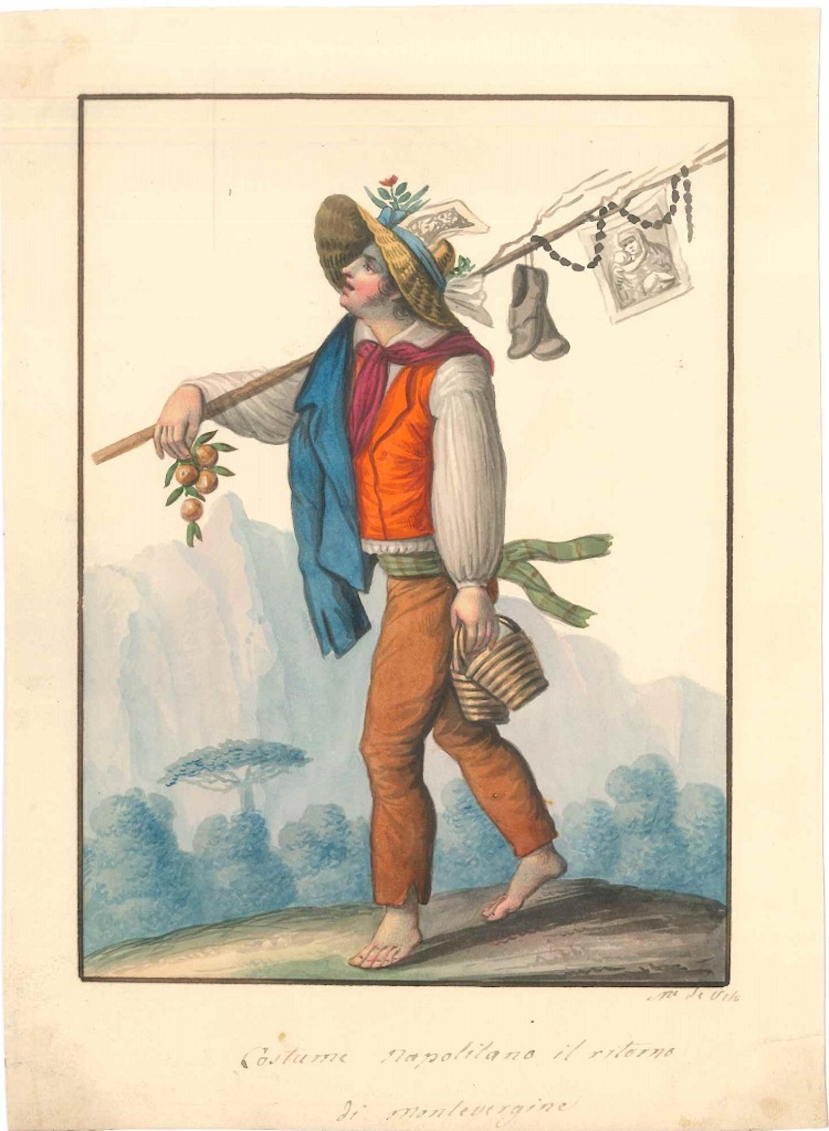 Costume napolitano, il ritorno di Montevertigine  - Watercolor by M. De Vito - Art by Michela De Vito