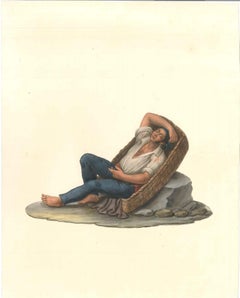 Hombre en una cesta  - Acuarela de M. De Vito