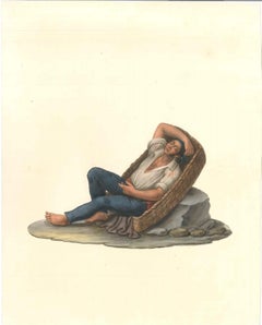 Man in a Baskets (homme dans un panier  - Aquarelle de M. De Vito