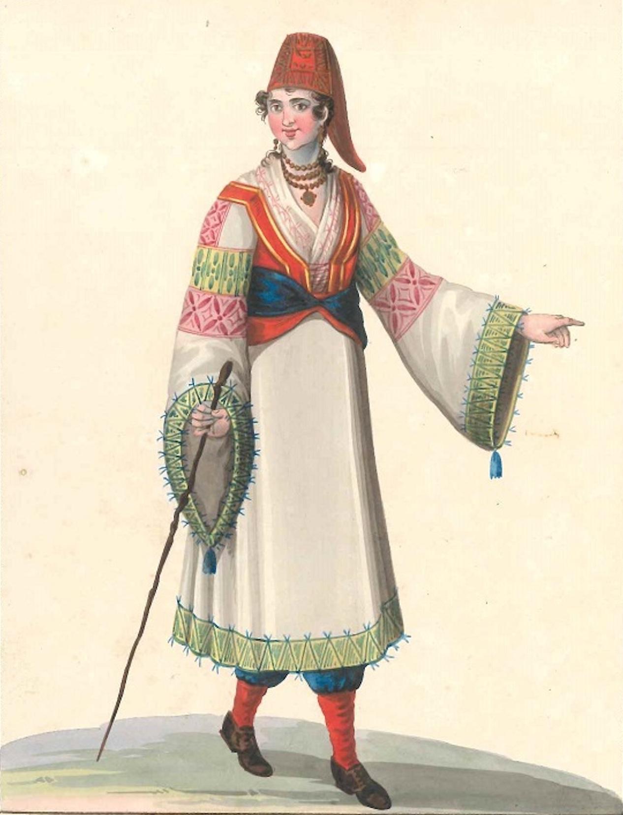 Michela De Vito Figurative Art - Costume di Carafagreci  - Watercolor by M. De Vito