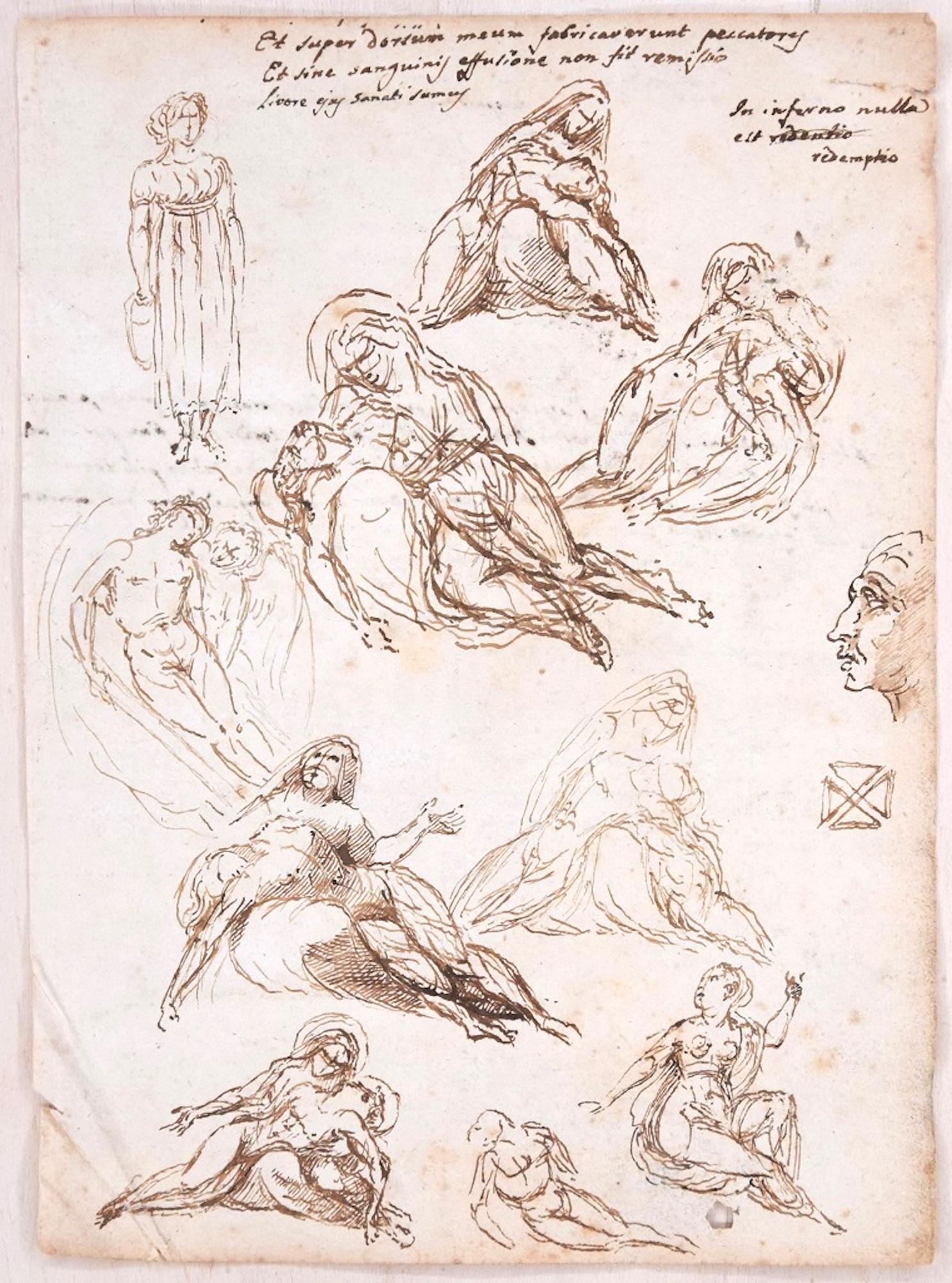 Unknown Figurative Art - Studies and notes - Ink and Pencil on Paper y Anonymous Master - Early 1800