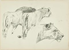 Vintage Felines - Original Pencil Drawing by Willy Lorenz - Mid 20th Century