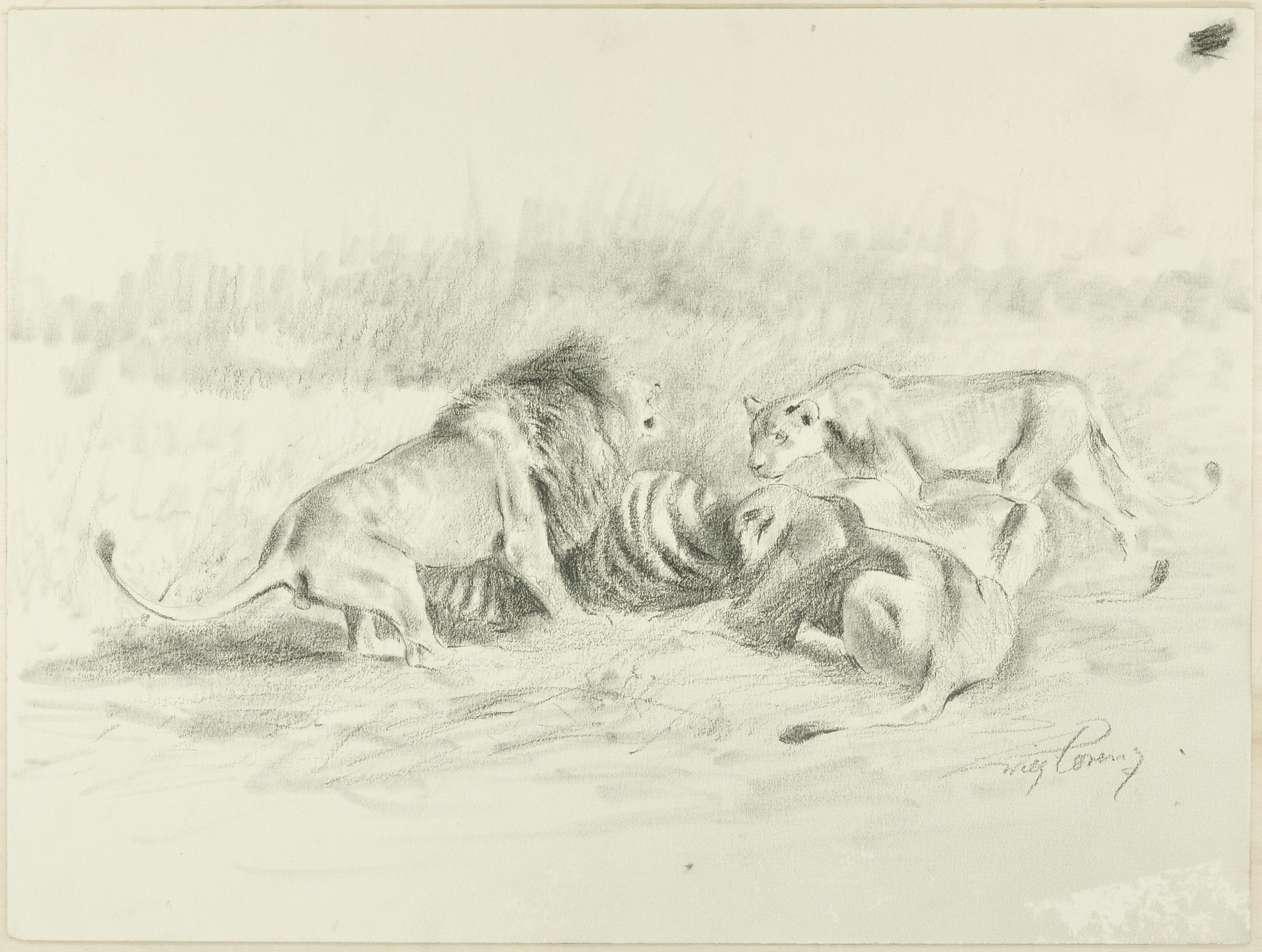 After the Hunt - Original Pencil Drawing by Willy Lorenz - 1950s
