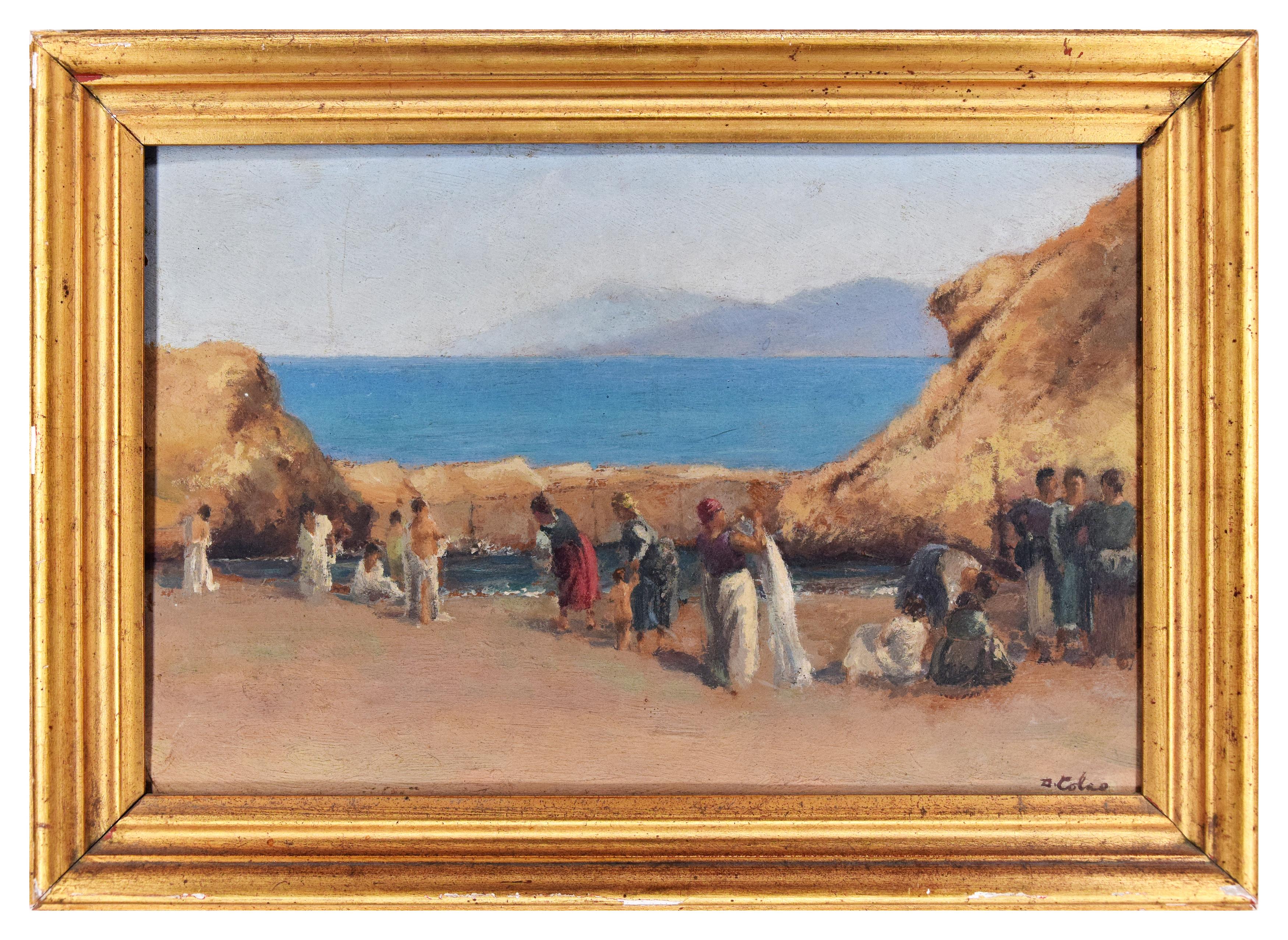 Femmes sur la plage - Peinture à l'huile de Domenico Colao - Début du 20e siècle en vente 2