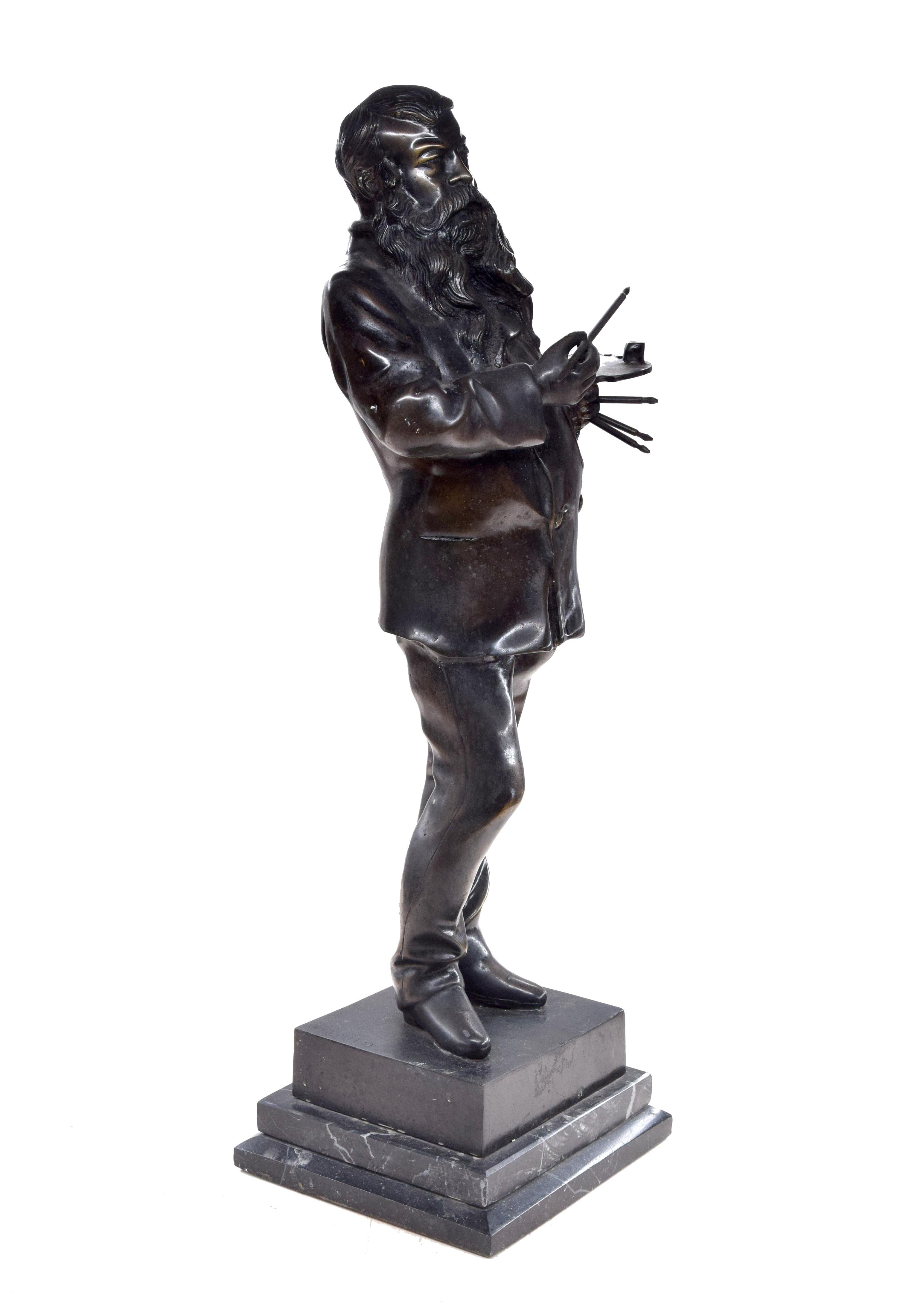The Artist is an artwork realized by Vincenzo Gemito in the end of XIX century.  

Good conditions. 

The sculpture was realized in bronze with a marble base ( 18 x 18 cm)

This beautiful sculpture represents an artist with a palette and a brush in