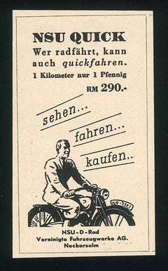 Nsu Quick Advertising - Original Vintage Advertising on Paper - 1930s