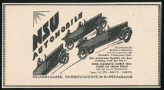 Nsu Automobile Advertising - Original Antique Advertising on Paper - 1920s
