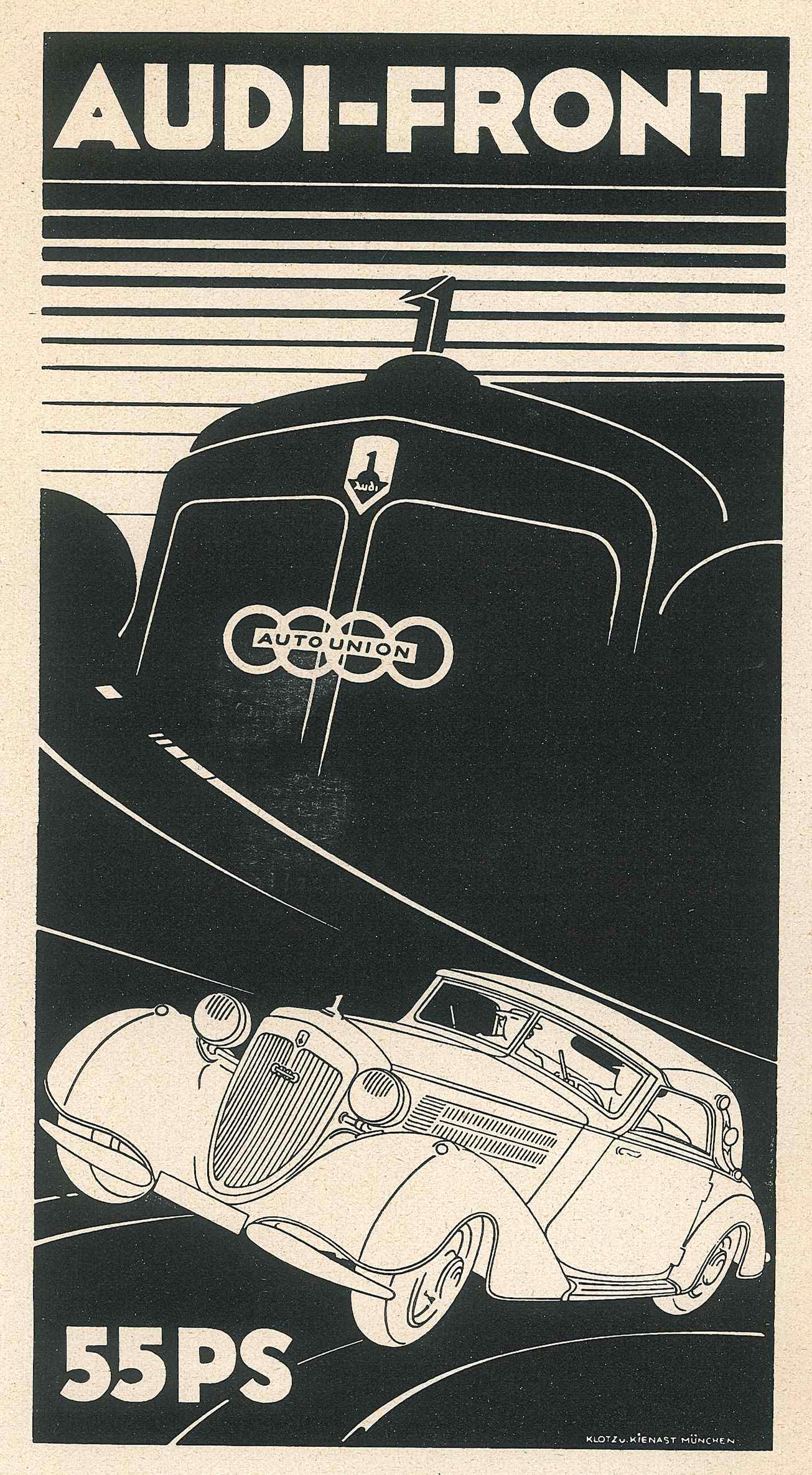Audi-Front 55PS - Vintage Advertising on Paper - 1930s – Art von Unknown