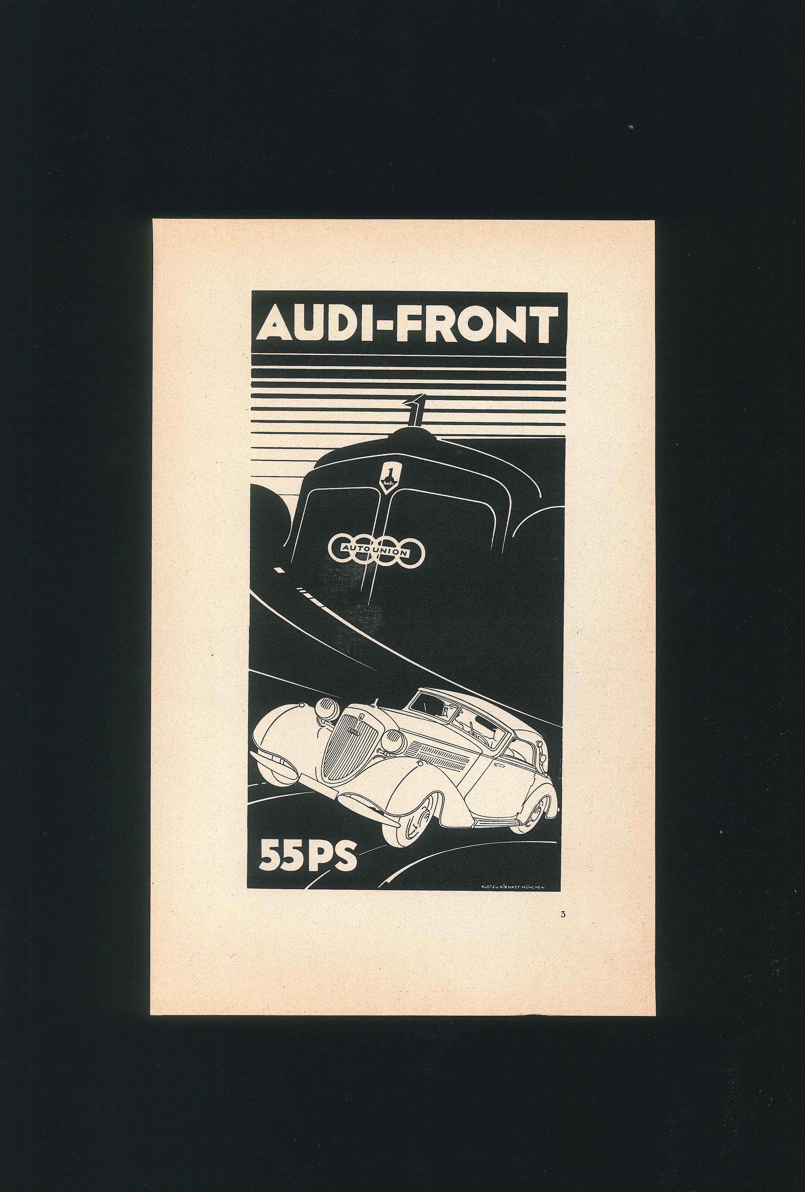 Audi-Front 55PS - Vintage Advertising on Paper - 1930s (Art déco), Art, von Unknown