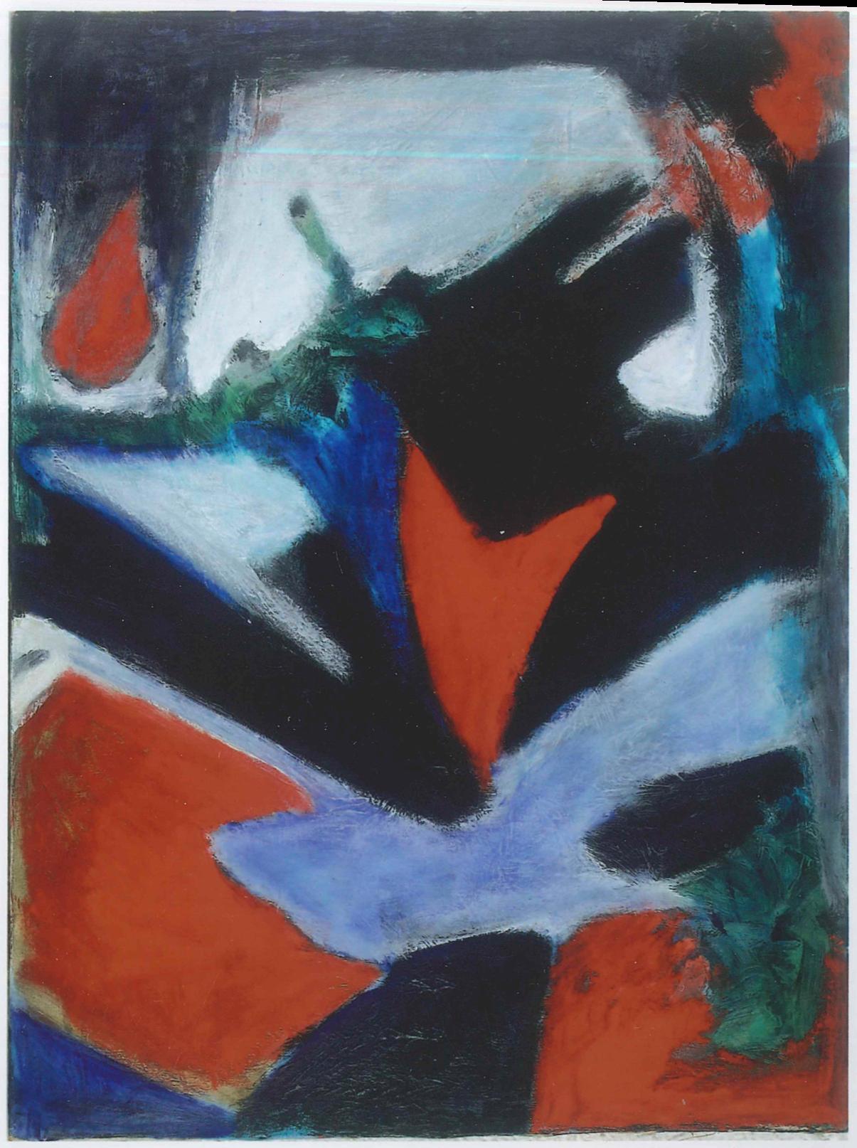 The Philosopher is an original artwork realized by Giorgio Lo Fermo in 1996.

Oil on canvas on canvas.

This contemporary abstract composition represents strong colors, the red and black, alternate with light tones of light blue and white.

Giorgio