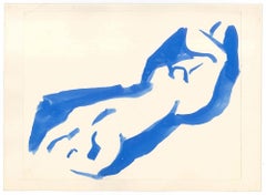 Blue Nude  - Original Tempera on Paper by A. Matheos 