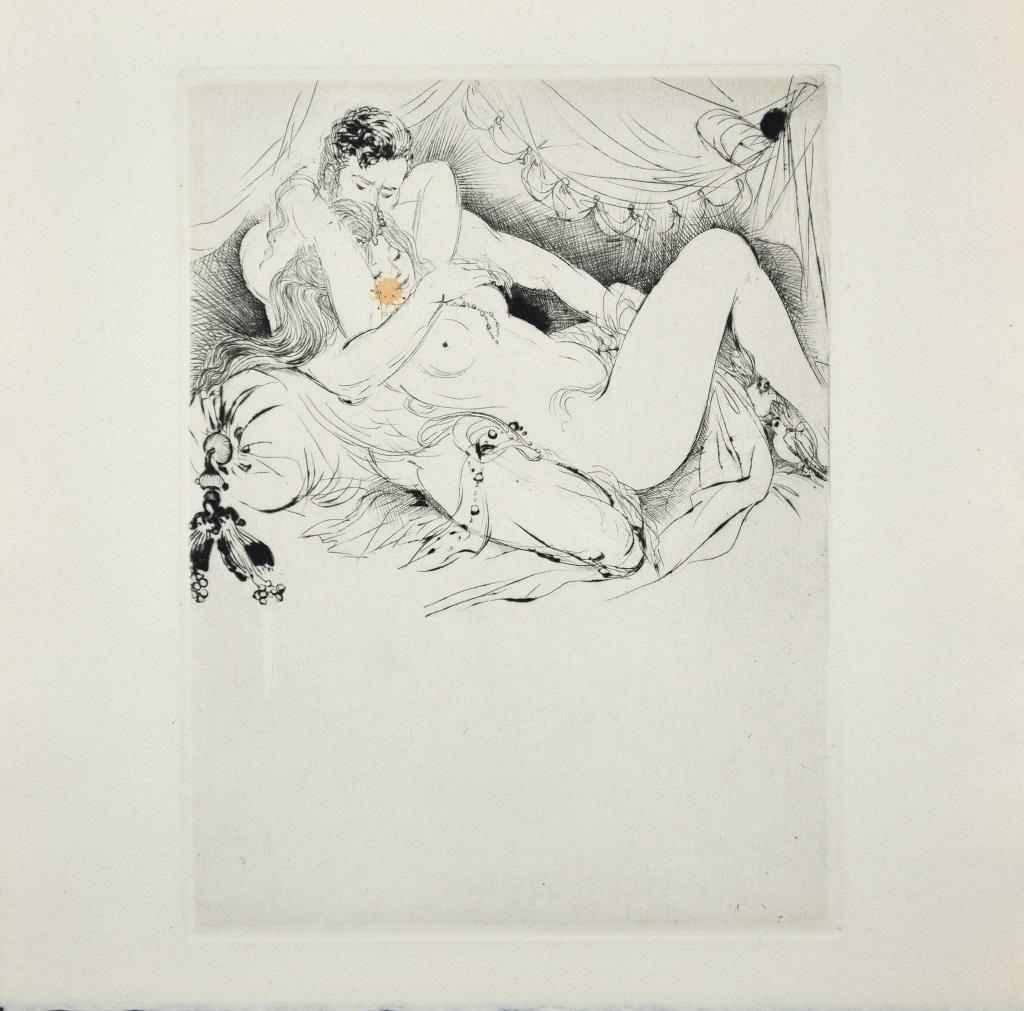 Amandine Doré Figurative Print - Sexual Encounter - Original Etching ad Drypoint by A. Doré - Late 1900