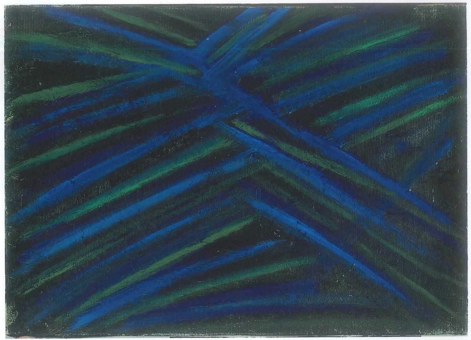 Informal Painting is an original artwork realized by Giorgio Lo Fermo in 2011.

Mixed media on canvas. Hand signed by the artist on lower left. 

This contemporary artwork is composed by multi-concentric bands on the dark tones of blue, green and