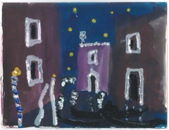 Violet Buildings in Venice  - Original Tempera on Paper by A. Matheos 