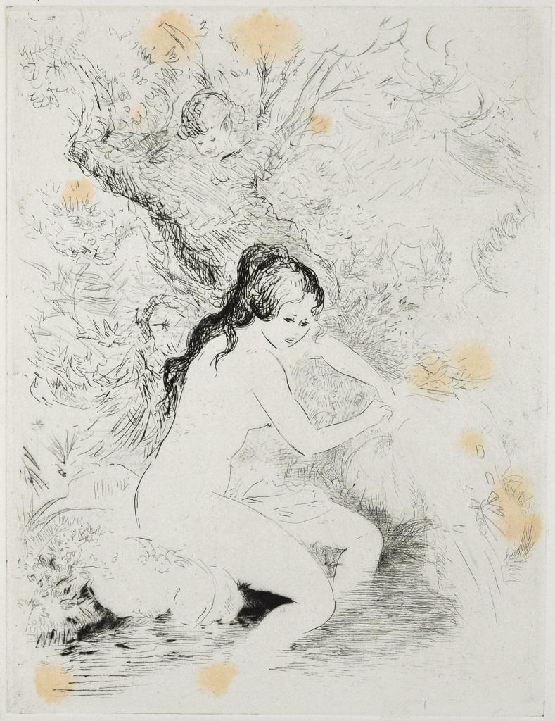 Amandine Doré Figurative Print - Woman at the River- Etching ad Drypoint by A. Doré - Late 1900