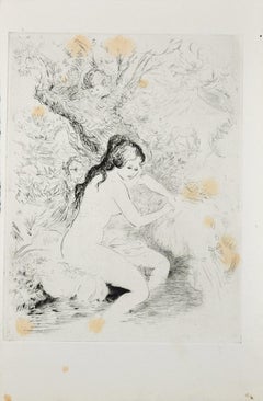 Mujer en el río - Aguafuerte y punta seca de A. Doré - Finales de 1900