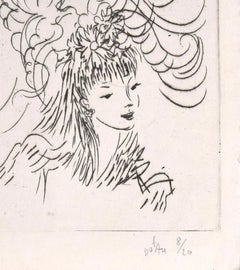 Mujer con peinado florido - Aguafuerte y punta seca de A. Doré - Años 50