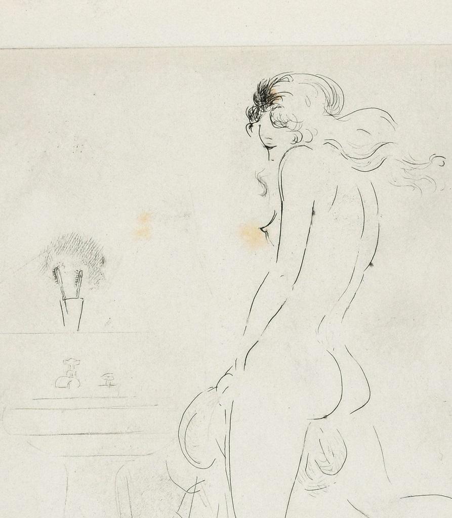 Woman in the Bathroom- Original Etching ad Drypoint by A. Doré -1950s - Print by Amandine Doré