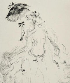 Joven con sombrilla - Aguafuerte original y punta seca de A. Doré -1950s