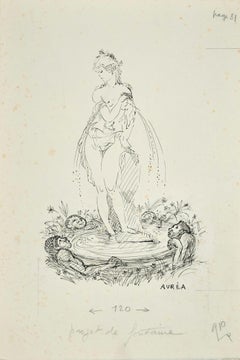 Vintage Projet de Fontaine - Ink Drawing by A. Doré 