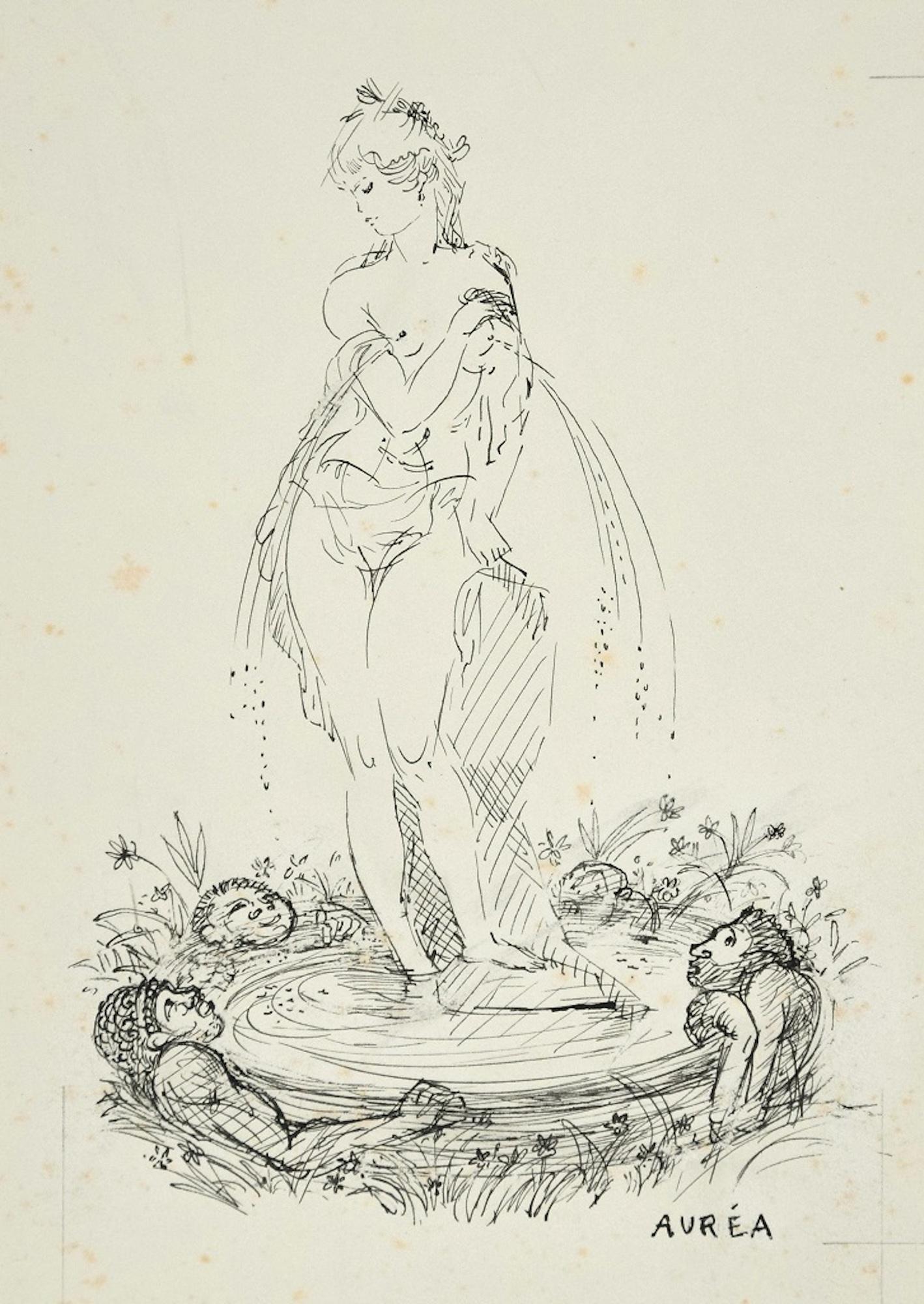 Projet de Fontaine - Disegno a inchiostro di A. Doré - Art di Amandine Doré