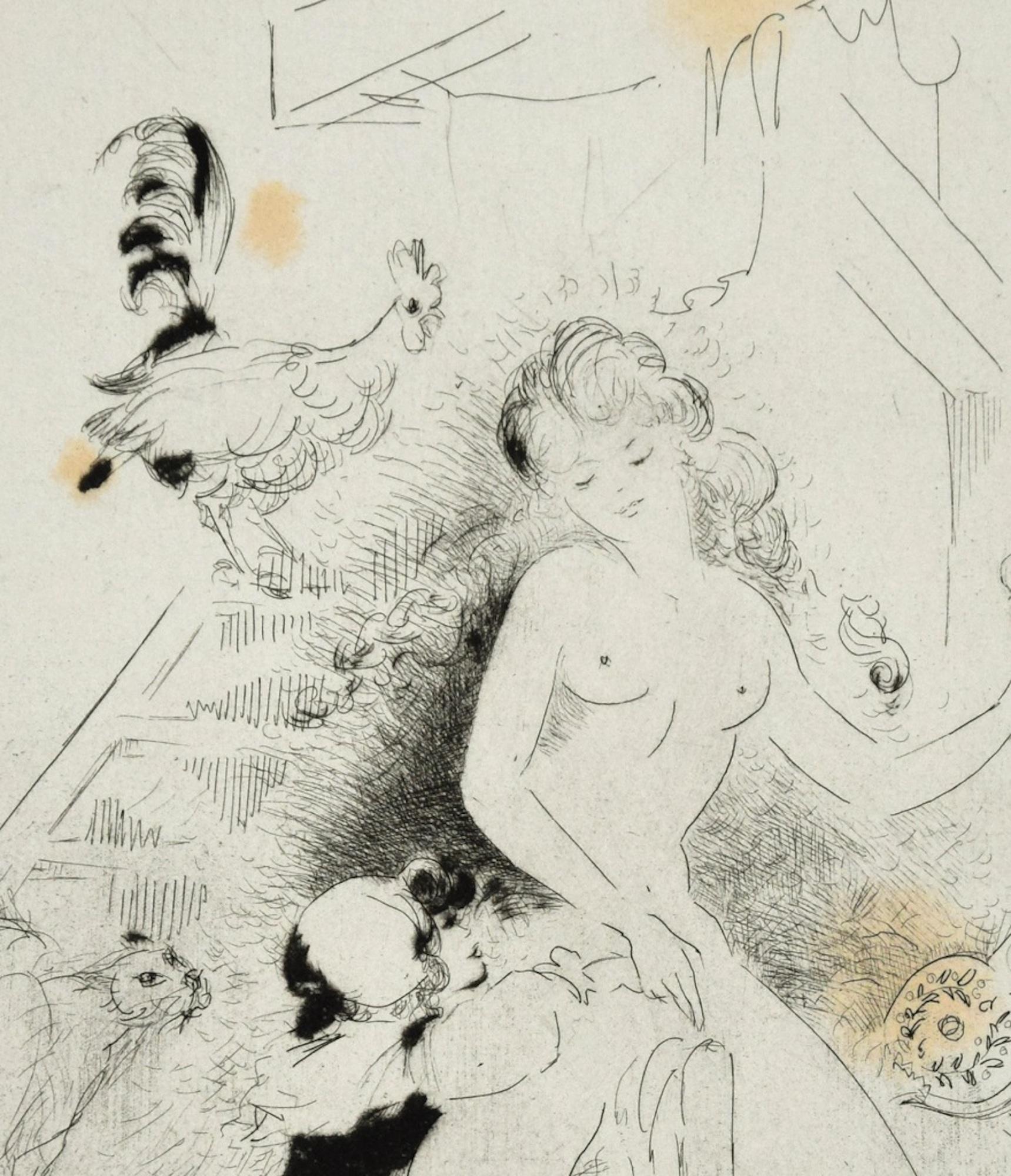 Erotic Scene - Original Etching ad Drypoint by A. Doré -1950s - Print by Amandine Doré