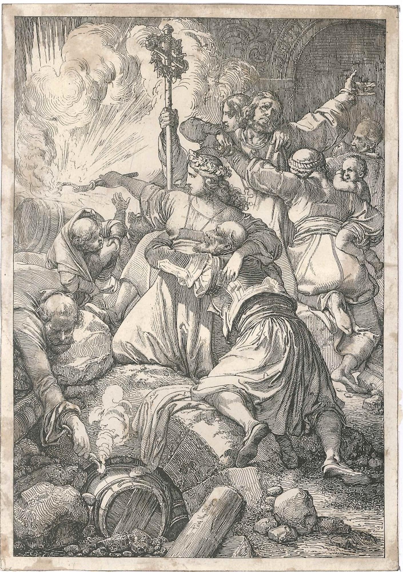Les Martyrs Chrétiens - gravure sur bois originale de J. Nepomuk Geier