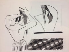 The Hairstyle - Original China Ink on Paper by Henry Wormser - 1950s