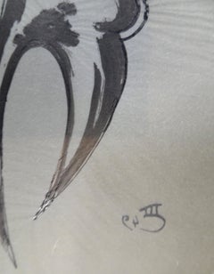 Stylized Figure  - Original China Ink on Paper by Michel Cadoret - 1949